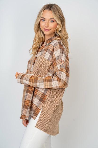 White Birch Full Size Contrast Plaid Button Down Shirt